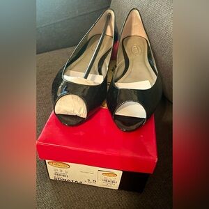 Talbots Black Patent Leather Peep-Toe Heels